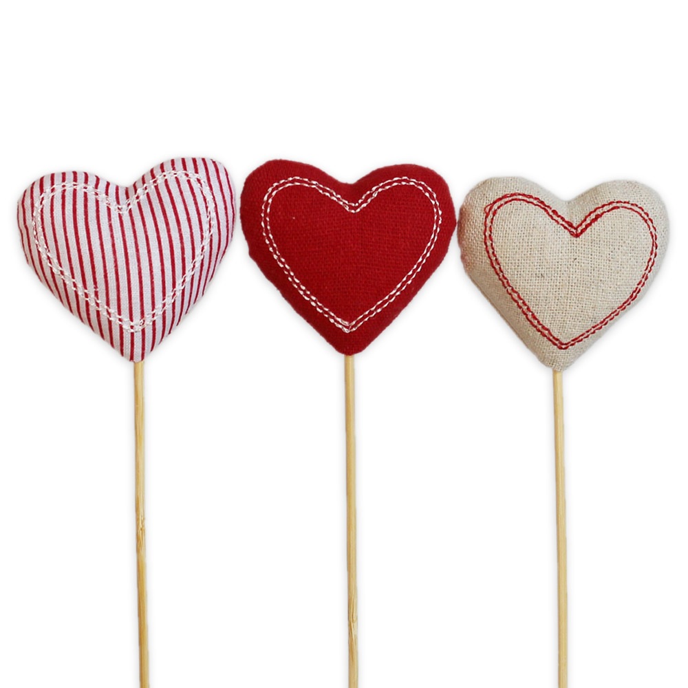 Srdce zápich textil 5,5 28cm červený mix